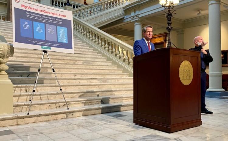 Gov. Brian Kemp unveiled plans to vaccinate Georgia school teachers in a speech at the state Capitol on Feb. 25, 2021. (Photo by Beau Evans)