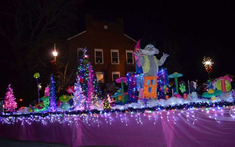 This Trolls float was just one of many that were featured in the Cleveland Christmas parade. Photos from the parade are in this week's issue of the White County News. (Photo/Stephanie Hill)