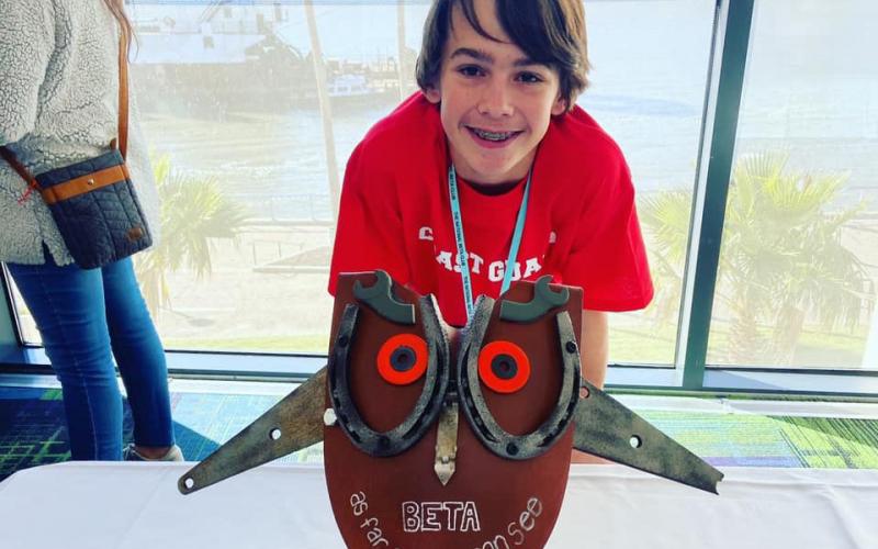 Trevor Butler took fourth place in the recyclable art competition.