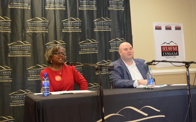 Cleveland mayoral candidates Annie Sutton and Josh Turner answered questions and greeted the public at the forum. (Photo/Stephanie Hill)