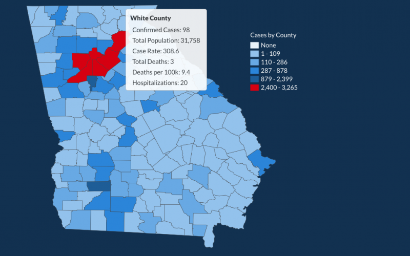 There have been 98 total confirmed COVID-19 cases in White County since the start of the pandemic, according to the 1 p.m. update on Thursday, May 28, on the Georgia Department of Public Health's website. (Image from Department of Public Health website)
