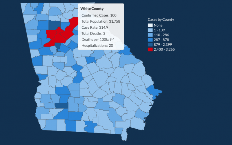 There have been 100 total confirmed COVID-19 cases in White County since the start of the pandemic, according to the 1 p.m. update on Friday, May 29, on the Georgia Department of Public Health's website. (Image from Department of Public Health)
