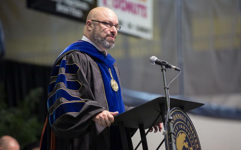  Truett McConnell University President Dr. Caner is shown at the university's 2019 commencement ceremony. (Photo/TMU)
