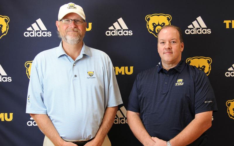 Jeff Branyon, right, is TMU's new cycling coach, while Steve Patton, left, will be the mountain bike recruiting coordinator. (Photos/TMU Athletics)