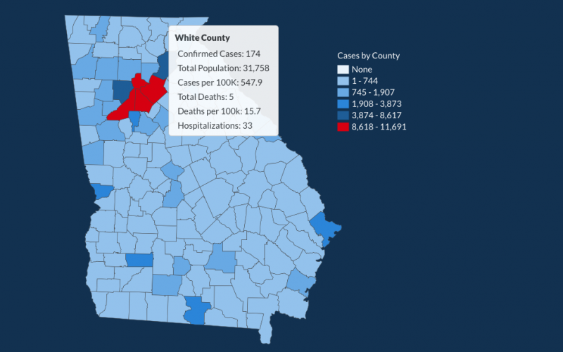 There have been 174 total confirmed COVID-19 cases in White County since the start of the pandemic, according to the update on Monday, July 13, on the Georgia Department of Public Health's website. (Image from DPH website)