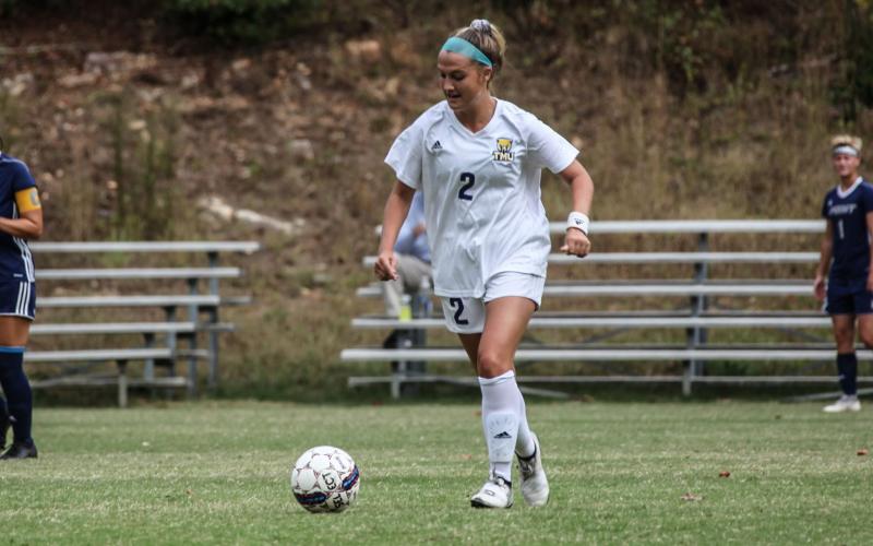 Tori Wilson, above, and the TMU soccer, volleyball, and cross country teams will only play AAC teams this fall. (Photo/TMU Athletics)