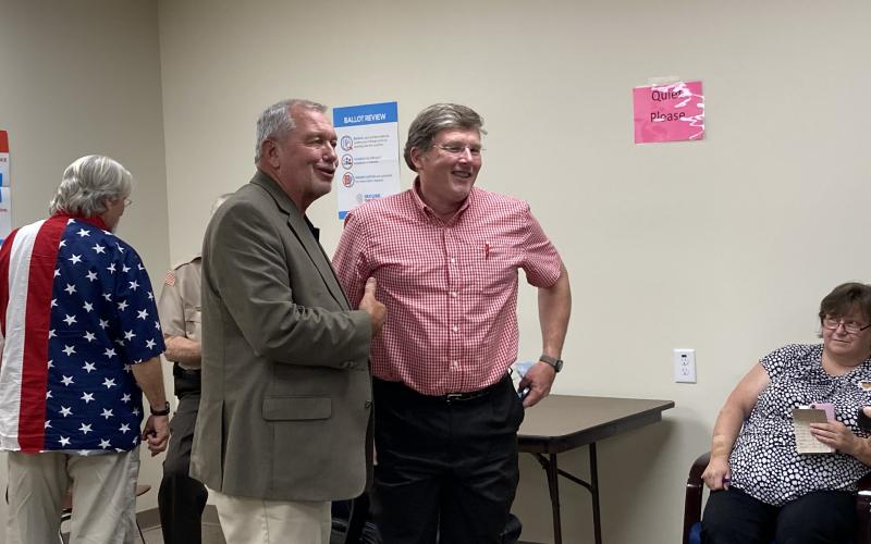 Retiring Probate Judge Garrison Baker, left, stands with Don Ferguson, after unofficial runoff results showed him winning the probate judge race. (Photo/Wayne Hardy)