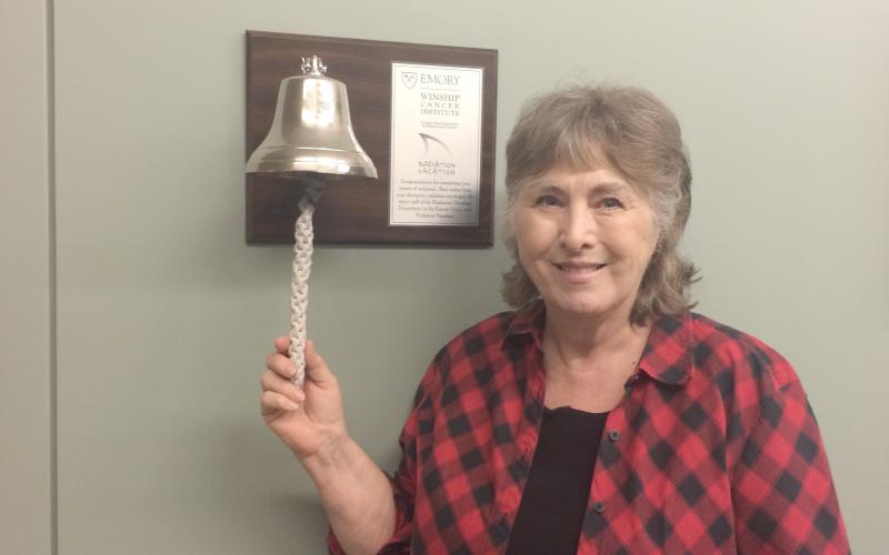 Patsy Lewis Gentry rang the bell at Emory Winship Cancer Institute to signify the completion of her cancer treatment. (Submitted photo)