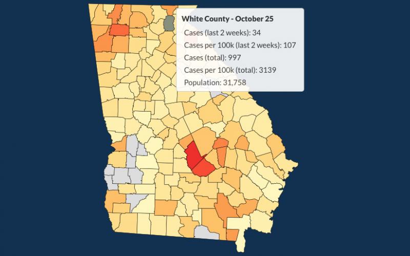 There have been 997 total confirmed COVID-19 cases in White County since the start of the pandemic, according to the update on Sunday, Oct. 25, on the Georgia Department of Public Health's website.