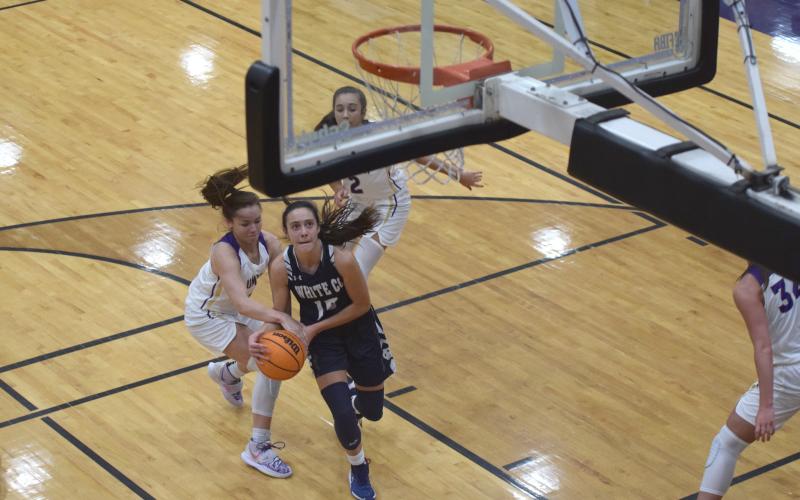 Naomi Roberts drives to the basket during the win over Lumpkin County.