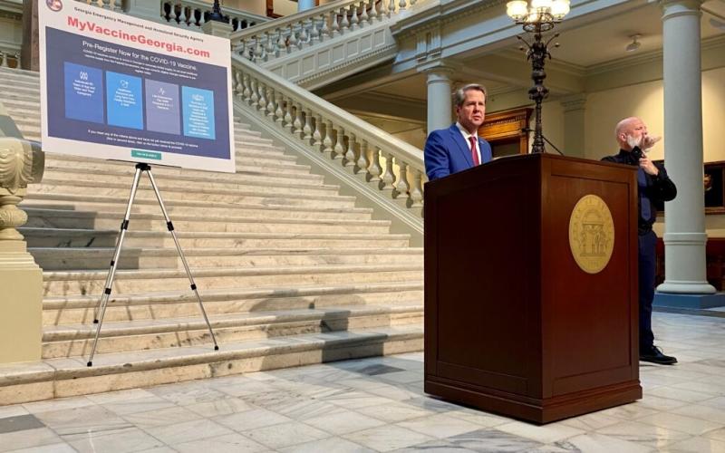 Gov. Brian Kemp unveiled plans to vaccinate Georgia school teachers in a speech at the state Capitol on Feb. 25, 2021. (Photo by Beau Evans)
