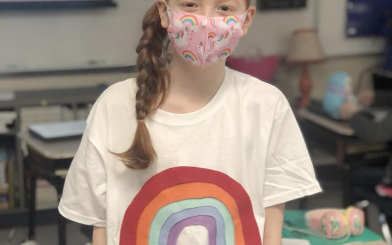  5th grader June Barber and her 100th day of school shirt.