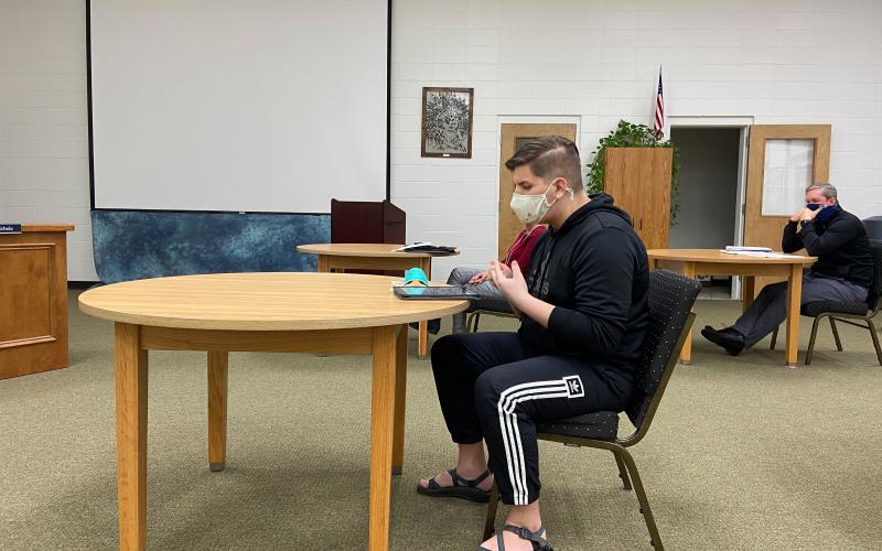 WCHS junior Samuel Shobert spoke to the White County Board of Education at their meeting in January to express his idea for a COVID-19 memorial. (Photo/Stephanie Hill)