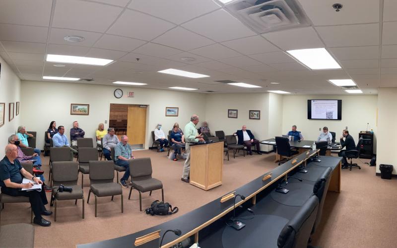 Resident Ridley Kinsey addresses officials during a public comment hearing for the Joint Comprehensive Plan update for White County, Cleveland and Helen. Community input is still being sought through a survey. (Photo/Wayne Hardy)