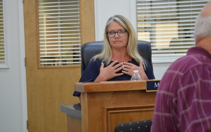 White County Board of Education Chair Missy Jarrard spoke at a July 29 meeting to say Critical Race Theory is not taught in the school system. (Photo/Stephanie Hill)