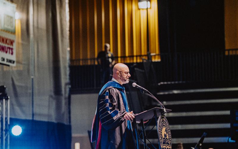 TMU President Dr. Emir Caner address the crowd during the chapel service