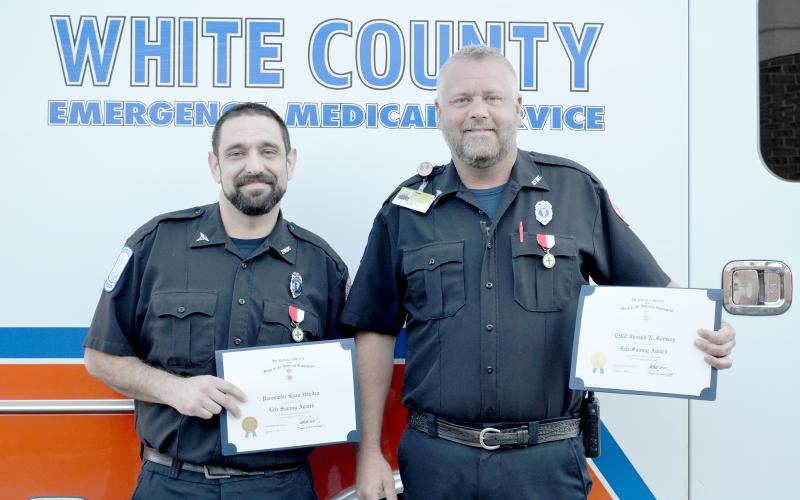Shown are paramedic Ryan Hayden and EMT Joey Ramsey. (Photo/Stephanie Hill)