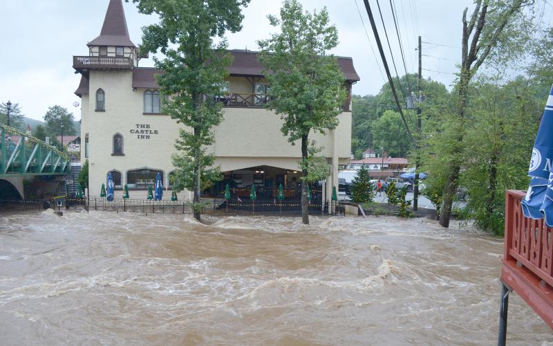 Water from the Chattahoochee River flooded onto the patio of the Troll Tavern on Tuesday, Aug. 17. (Photo/Stephanie Hill)