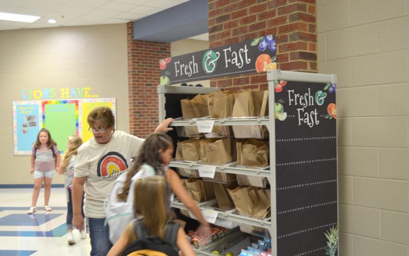 The school system received a grant from No Kid Hungry and used that money to purchase the carts. Pictured are the carts at Mossy Creek Elementary School on the first day of school. (Photo/Stephanie Hill)
