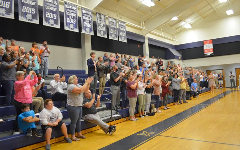 Teachers and others in the crowd of the Sept. 30 meeting applauded in a show of support for School Superintendent Dr. Laurie Burkett and the White County Board of Education. (Photos/Stephanie HIll)