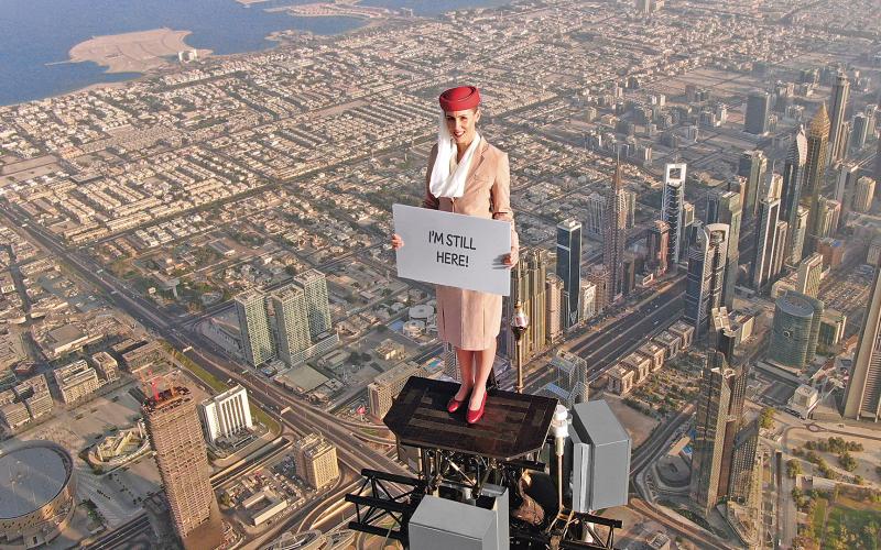 Nicole Smith-Ludvik is shown standing on a platform atop the Burj Khalifa – the world’s tallest building – in Dubai. The former White County resident has gained global attention for the stunt, which was part of an ad campaign for Emirates airlines. (Photos courtesy Emirates)