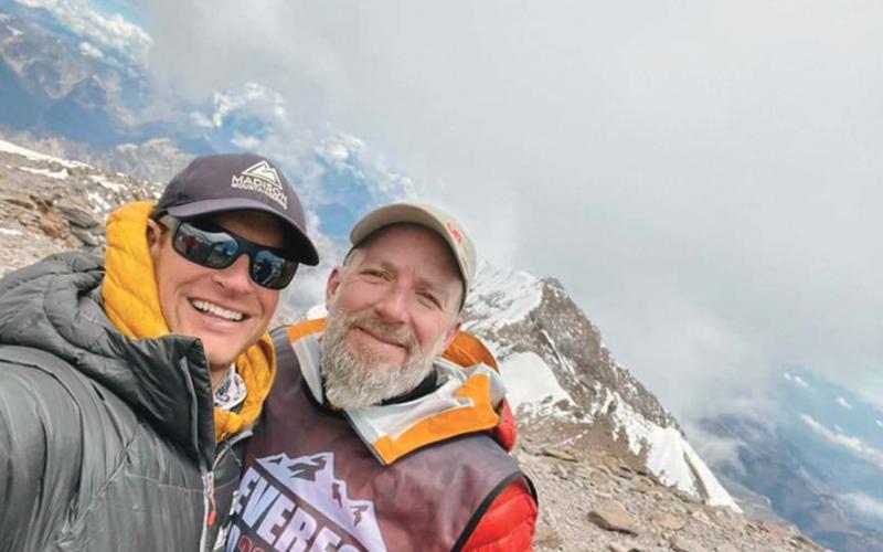 Garrett Madison (left) and Josh Garrison are shown previously on the summit of Mt. Aconcagua. (Submitted photo)