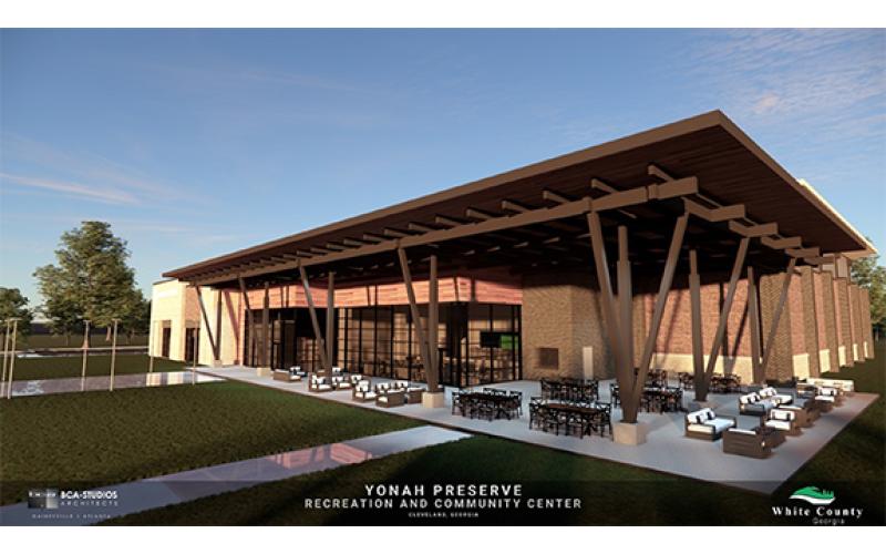 A rendering of the proposed two-court gym to be built next to the Yonah Preserve ballfields was presented. (BCA Architects)