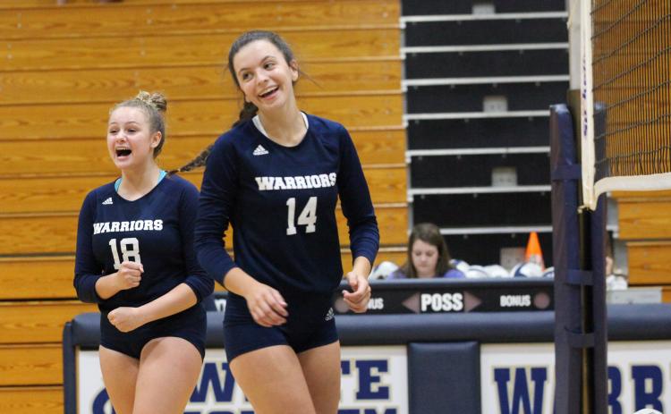 Alyssa Bertie, left, and Eliza Johnson will get a chance to celebrate later today if the Lady Warriors knock off Chestatee to earn a Class AAAA state tournamet berth. (Photo/StaciSulhoff)