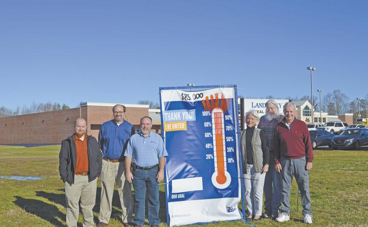 Community generosity helped the United Way of White County reach its 2020 fundraising goal of $85,000, which will be allocated to local organizations serving White County residents. Some of the United Way of White County board members shown at a fundraising goal banner are, from left, Wayne Hardy, Carl Free, Donald Harris, Mary Isbell, Paul Scott Abbot and Gene White. 