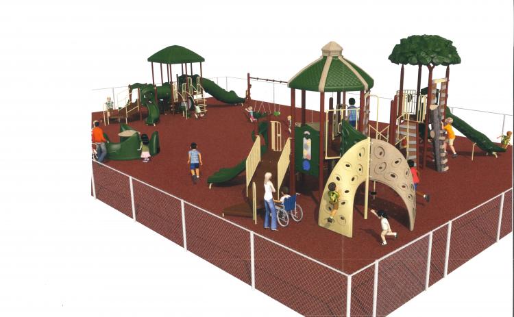 This rendering provided to the county by Playworx of Canton shows the proposed playground area. Surfacing will be pour-in-place rubber.