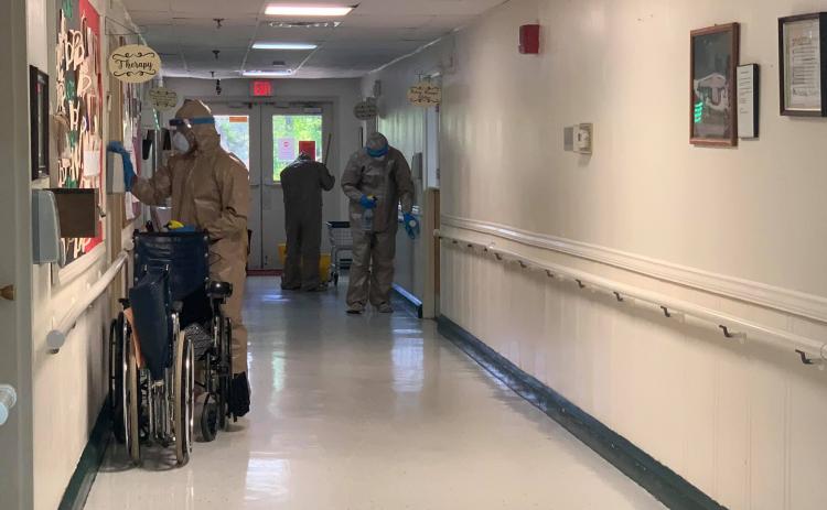 Georgia National Guardsmen are shown cleaning at Gateway Health and Rehab on Thursday, April 16. (Photo courtesy Gateway Health and Rehab)