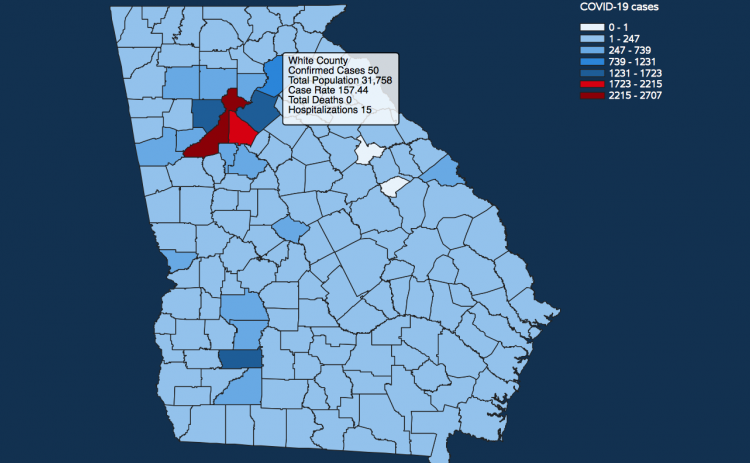 There have been 50 total confirmed COVID-19 cases in White County since the start of the pandemic, according to the noon update on Tuesday, April 28 on the Georgia Department of Public Health's website. (Image from DPH website)