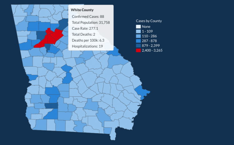 There have been 88 total confirmed COVID-19 cases in White County since the start of the pandemic, according to the 1 p.m. update on Friday, May 15, on the Georgia Department of Public Health's website. (Image from DPH website)