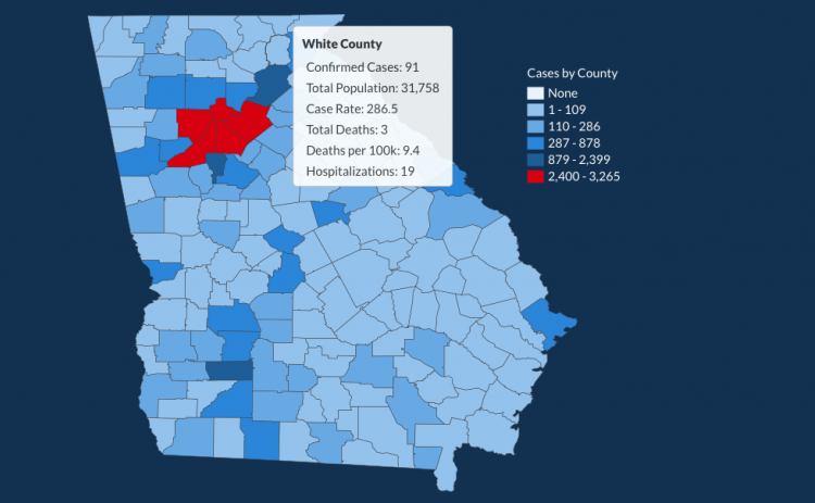There have been 91 total confirmed COVID-19 cases in White County since the start of the pandemic, according to the 1 p.m. update on Wednesday, May 20. (Image from DPH website)