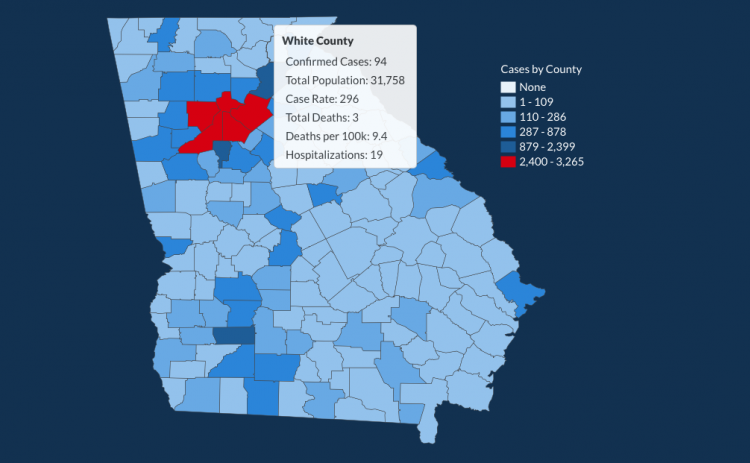 There have been 94 total confirmed COVID-19 cases in White County since the start of the pandemic, according to the 1 p.m. update on Tuesday, May 26, on the Georgia Department of Public Health's website. (Image from DPH)