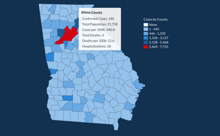 There have been 140 total confirmed COVID-19 cases in White County since the start of the pandemic, according to the update on Monday, June 29, on the Georgia Department of Public Health's website. (Image from DPH website)