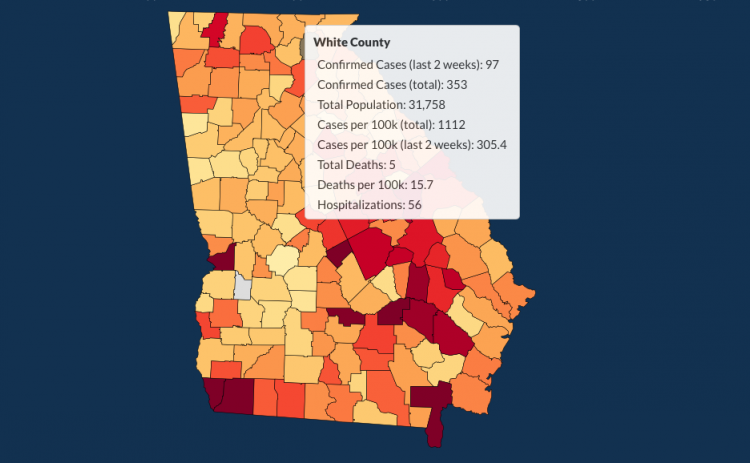 There have been 353 total confirmed COVID-19 cases in White County since the start of the pandemic, according to the update  on Monday, Aug. 10, on the Georgia Department of Public Health's website.