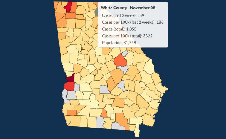 There have been 1,055 total confirmed COVID-19 cases in White County since the start of the pandemic, according to the update on Sunday, Nov. 8, on the Georgia Department of Public Health's website.
