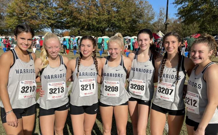 The Lady Warriors' contigent of, from left, Lily Gearing, Reese Vandegriff, Sydeny Nix, Nealeigh Broadwell, Emma Blair, Leah Alexander, and Josie Stover brought home a fourth place finish from the Class AAA state meet last Friday in Carrollton. The fourth-place finish is the program's best performance since 2016, when the Lady Warriors finished third. (Photos/WCHS Athletics)