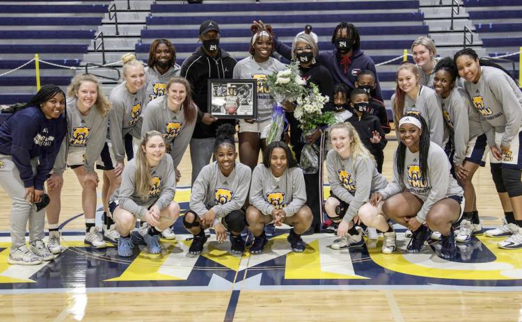 The TMU women's team recently honored Sierra Kendall, top row, middle, during Senior Day festivities. (Photo/TMU Athletics)