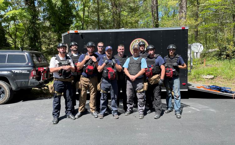 Pictured from left:  Firefighter Austin Brown, firefighter Jason Ravan, firefighter Shad Sosebee, Capt. Robbie Burke and Capt. Josh Taylor, of White County Fire Services, officer Wesley Addis and officer Brandon Wood of the Cleveland Police Department, and Battalion Chief Terry Sosebee, firefighter Bradley Martin and firefighter Casey Creel of White County Fire Services. (Photos courtesy White County Public Safety)
