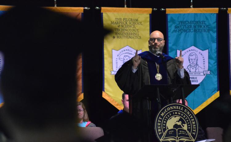 TMU President Dr. Emir Caner addressed graduates during commencement ceremonies May 15. (Photo/Wayne Hardy)