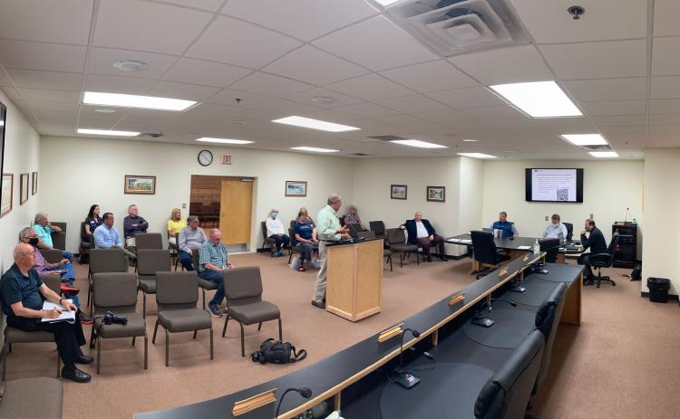 Resident Ridley Kinsey addresses officials during a public comment hearing for the Joint Comprehensive Plan update for White County, Cleveland and Helen. Community input is still being sought through a survey. (Photo/Wayne Hardy)