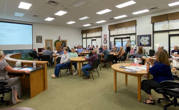 The White County Board of Education board room was filled with citizens listening to what some residents claims about critical race theory in the school system during the BOE meeting on Tuesday, July 27. (Photo/Stephanie Hill)