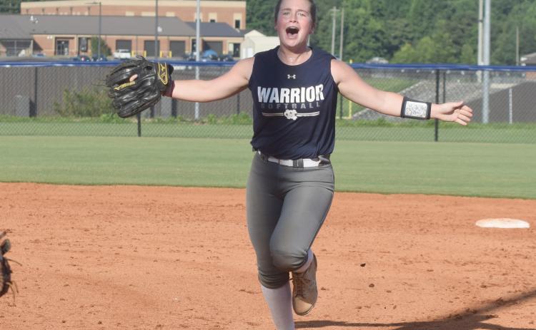 Gabby Whiddon celebrates during the Lady Warriors' summer league win Tuesday over Union County. (Photo/Mark Turner)