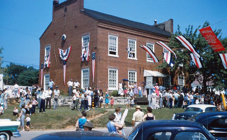 This photo from the White County Historical Society archives shows the 1957 Centennial Celebration at the Historic Courthouse in downtown Cleveland. 