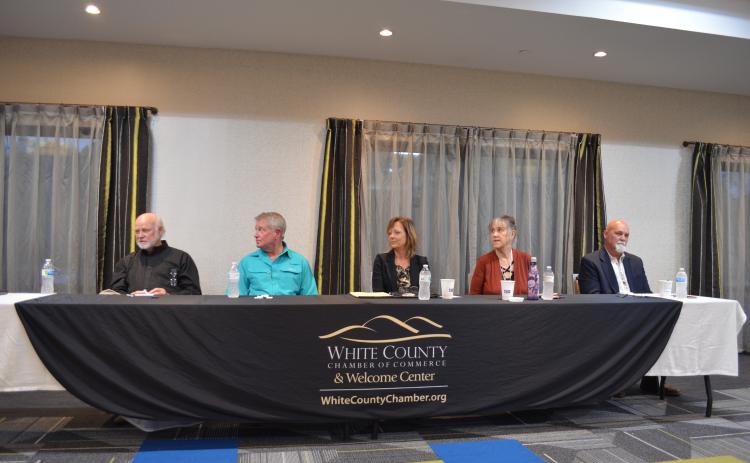 Helen residents heard from candidates vying for three seats on the Helen City Commission during a candidate forum hosted Oct. 12 by the White County Chamber of Commerce in conjunction with the White County News and WRWH radio. (Photo/Stephanie Hill)