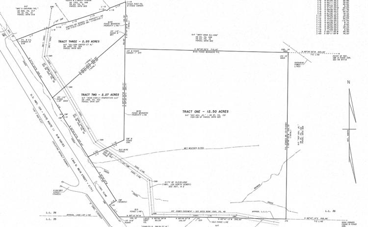 This land survey shows three parcels totaling 16.97 acres along U.S. 129 North in Cleveland the county is purchasing. Thought site-use planning in underway, a new county tax commissioner’s office has been identified as the first building the county will construct on the property.