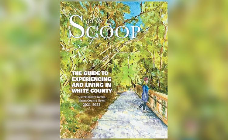 Cover of the 2021-2022 Get the Scoop magazine, featuring a view of the Helen to Hardman Heritage Trail