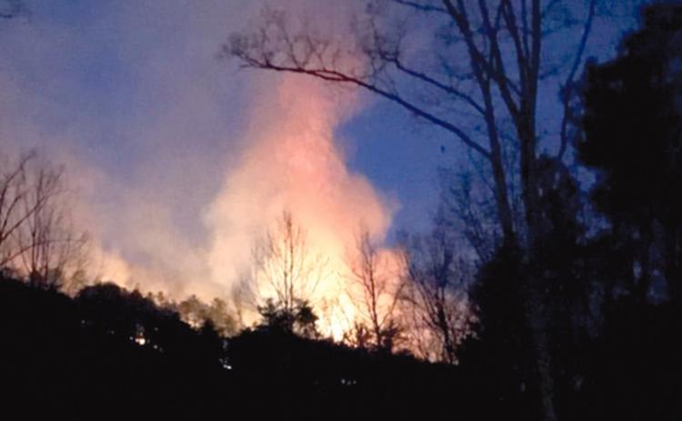 Dry conditions and wind had led to warnings of high fire danger ahead of the Unicoi Fire that began Saturday, Feb. 12, and grew to include 184 acres. (Photo courtesy White County Public Safety)